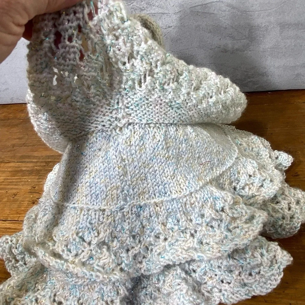 Vintage Barbie OOAK Handmade White Knit Crochet Ballgown Dress Petticoat 11 in
